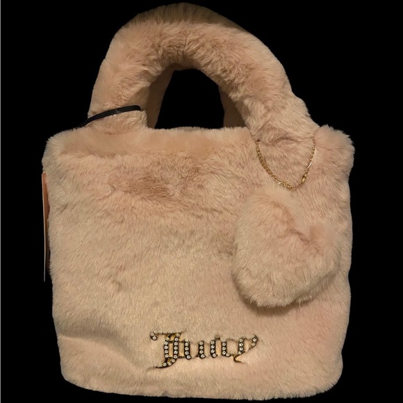 Juicy Couture Fluffy Faux Fur Light Pink Mini Tote Bag NWT VIRAL RARE free love - Picture 4 of 6